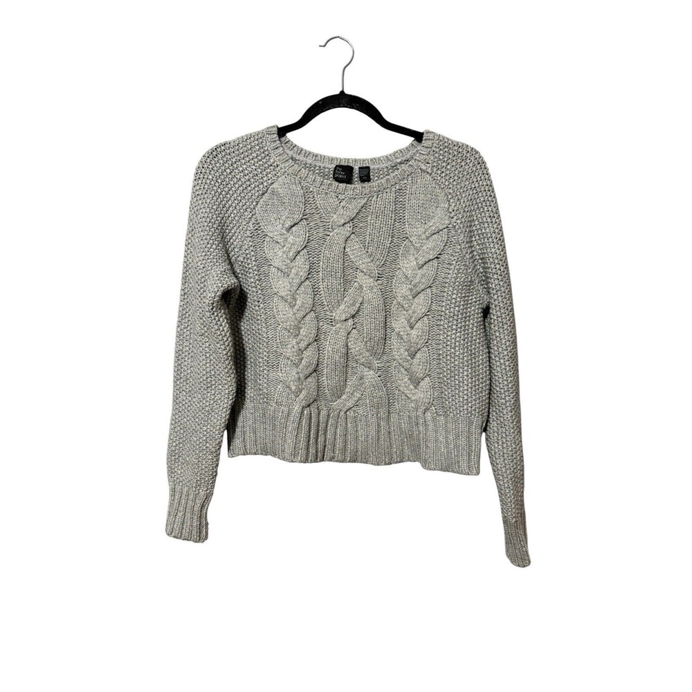 The Fisher Project Cable Knit Sweater Gray Merino Wool Cropped M